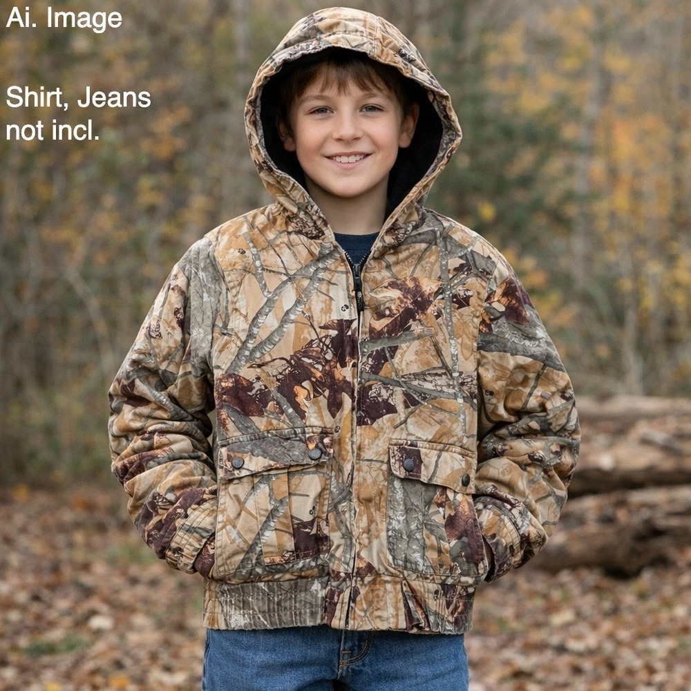 Outfitters‎ Ridge Youth Boys L (12/14) Camo Hooded Jacket Full Zip Pockets *READ